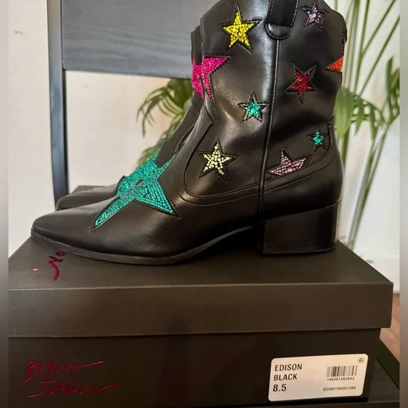Betsey Johnson Edison Black Rhinestone Star Women's Boots  Size 8.5 - Picture 6 of 10
